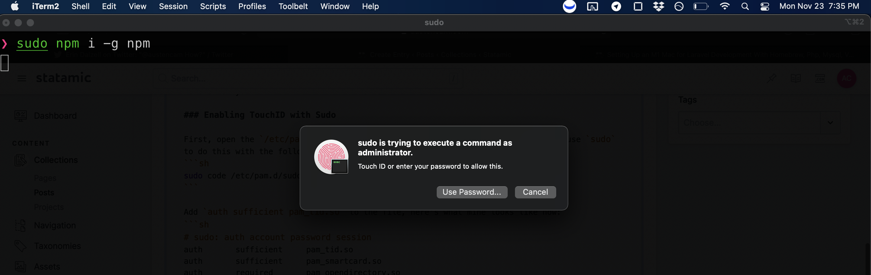 TouchID Sudo with iTerm